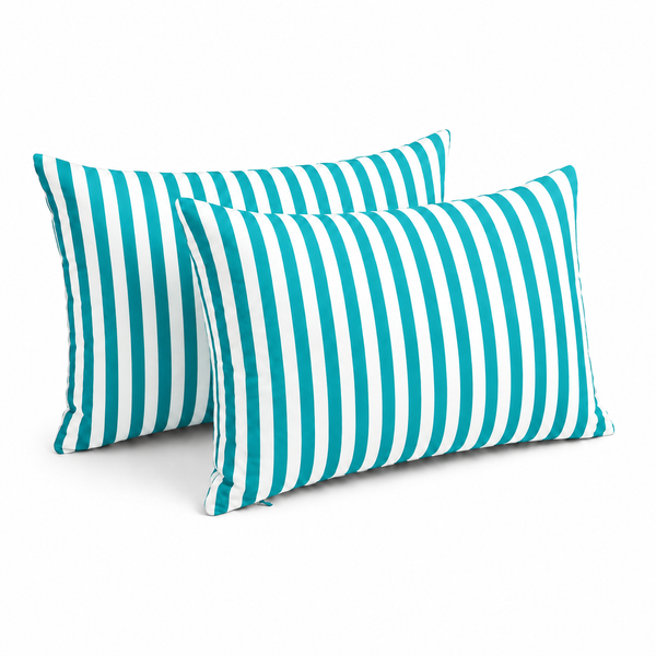 Lot de 2 Coussins d'Appoint Jardin 60x35 cm Rayure Turquoise - Premium 270g Déhoussable