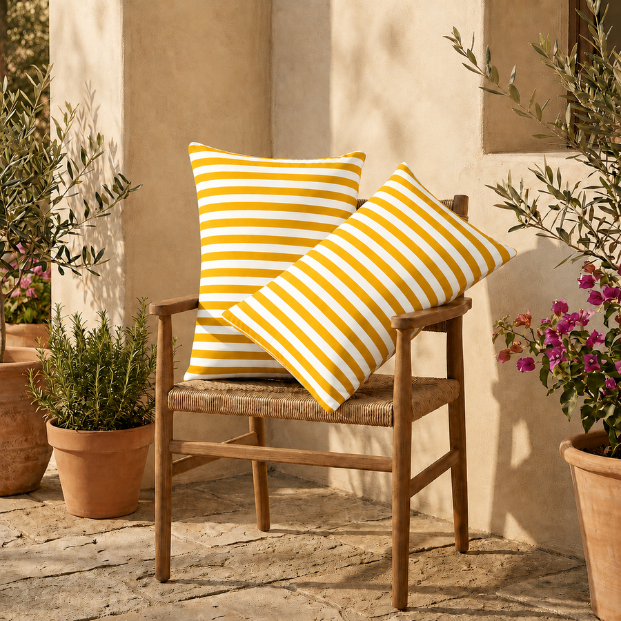 Lot de 2 Coussins d'Appoint Jardin 60x35 cm Rayure Jaune - Premium 270g Déhoussable