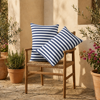 Lot de 2 Coussins d'Appoint Jardin 60x35 cm Rayure Bleu Marine - Premium 270g Déhoussable