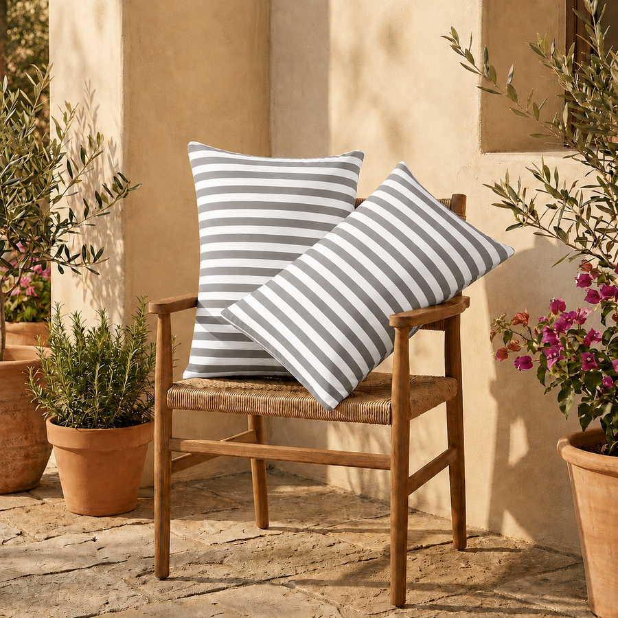 Lot de 2 Coussins d'Appoint Jardin 60x35 cm Rayure Gris Clair - Premium 270g Déhoussable