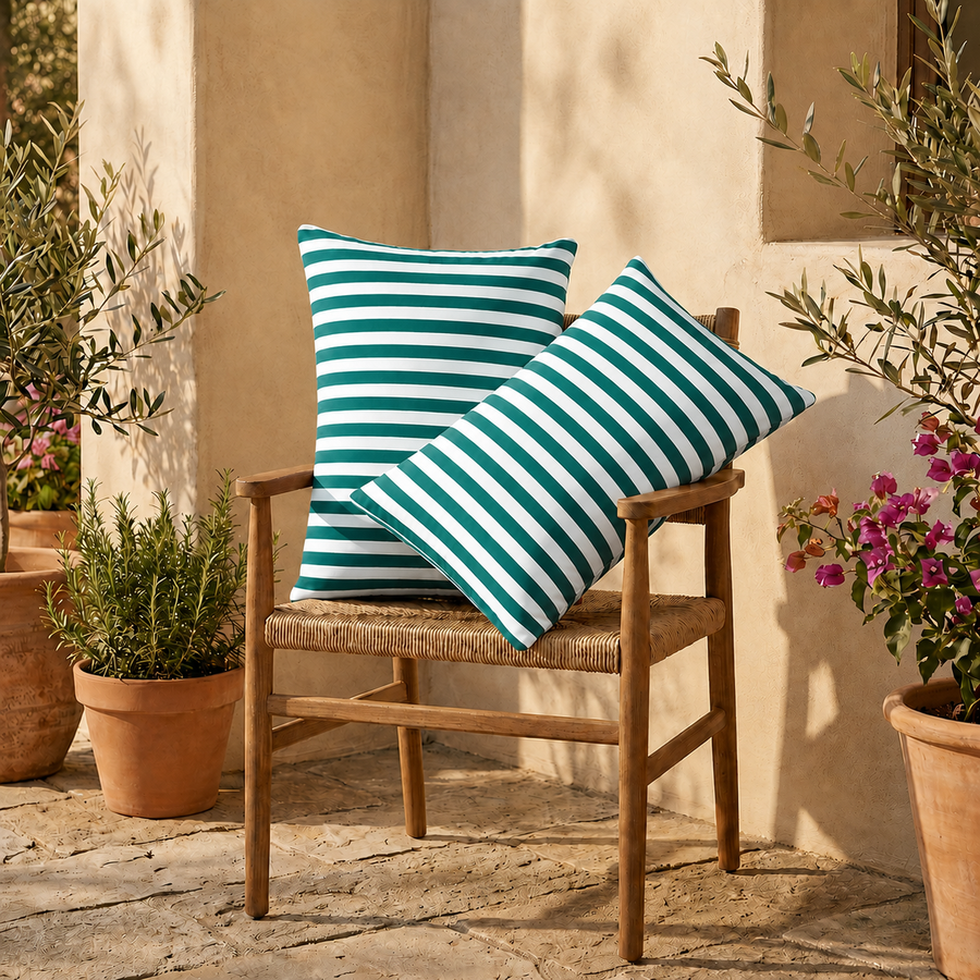 Lot de 2 Coussins d'Appoint Jardin 60x35 cm Rayure Vert - Premium 270g Déhoussable