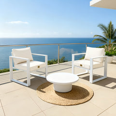 Coussins pour fauteuil effet lin déhoussable 60x60cm blanc cassé