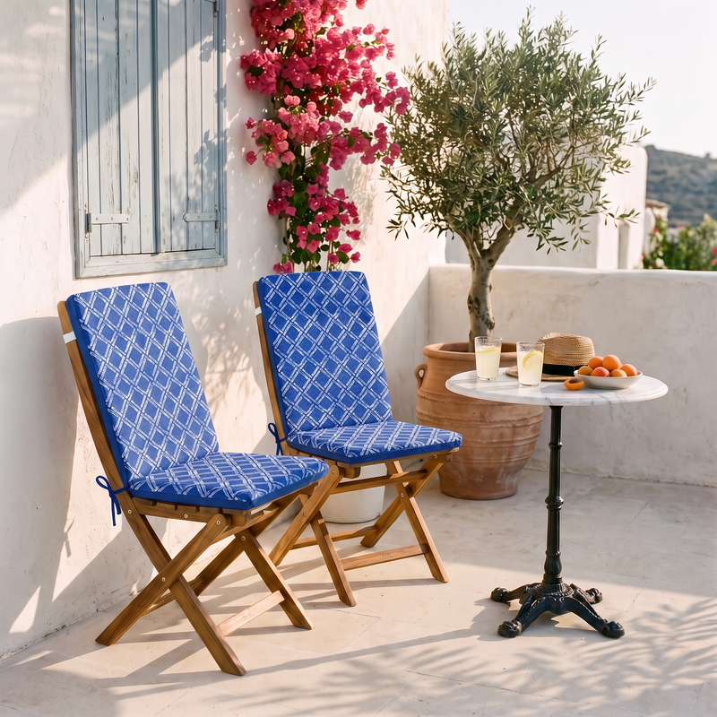 Lot de 2 Coussins Chaise Haut Dossier 95x40 - Motif Nautique Azul (Conforto 5cm)