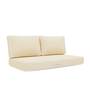 Ensemble Coussins Premium 100x50 Jaune Beurre - 1 Assise + 2 Dossiers (Épais 12cm & Passepoil)