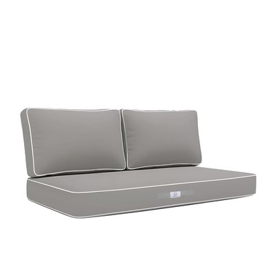 Ensemble de coussins gris clair pour fauteuils et canapés, 1 assise et 2 dossiers épais 12cm avec passepoil, Deco-arts.fr