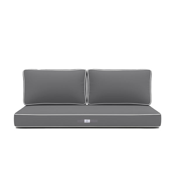 Ensemble de coussins gris foncé pour fauteuils et canapés, 1 assise et 2 dossiers épais 12cm avec passepoil, Deco-arts.fr