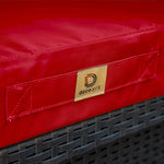 Ensemble de coussins de salon de jardin rouge 50x50 cm, déhoussables et anti-UV pour fauteuils et canapés.