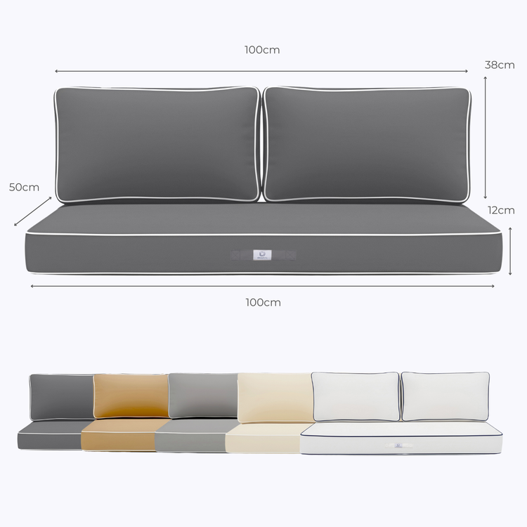 Coussins pour salon de jardin premium déhoussable 100x50cm - Gris foncé - Déco Arts