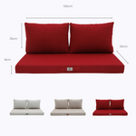 Red Bordeaux outdoor cushion set with one seat and two backrest cushions for garden lounge chairs and sofas.