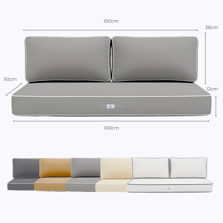 Coussins pour salon de jardin premium déhoussable 100x50cm - Gris clair - Déco Arts