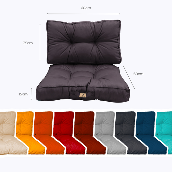 Ensemble de coussins capitonnés gris carbone 60x60 cm, épais 15 cm, moelleux pour fauteuils et canapés, Deco-arts.fr
