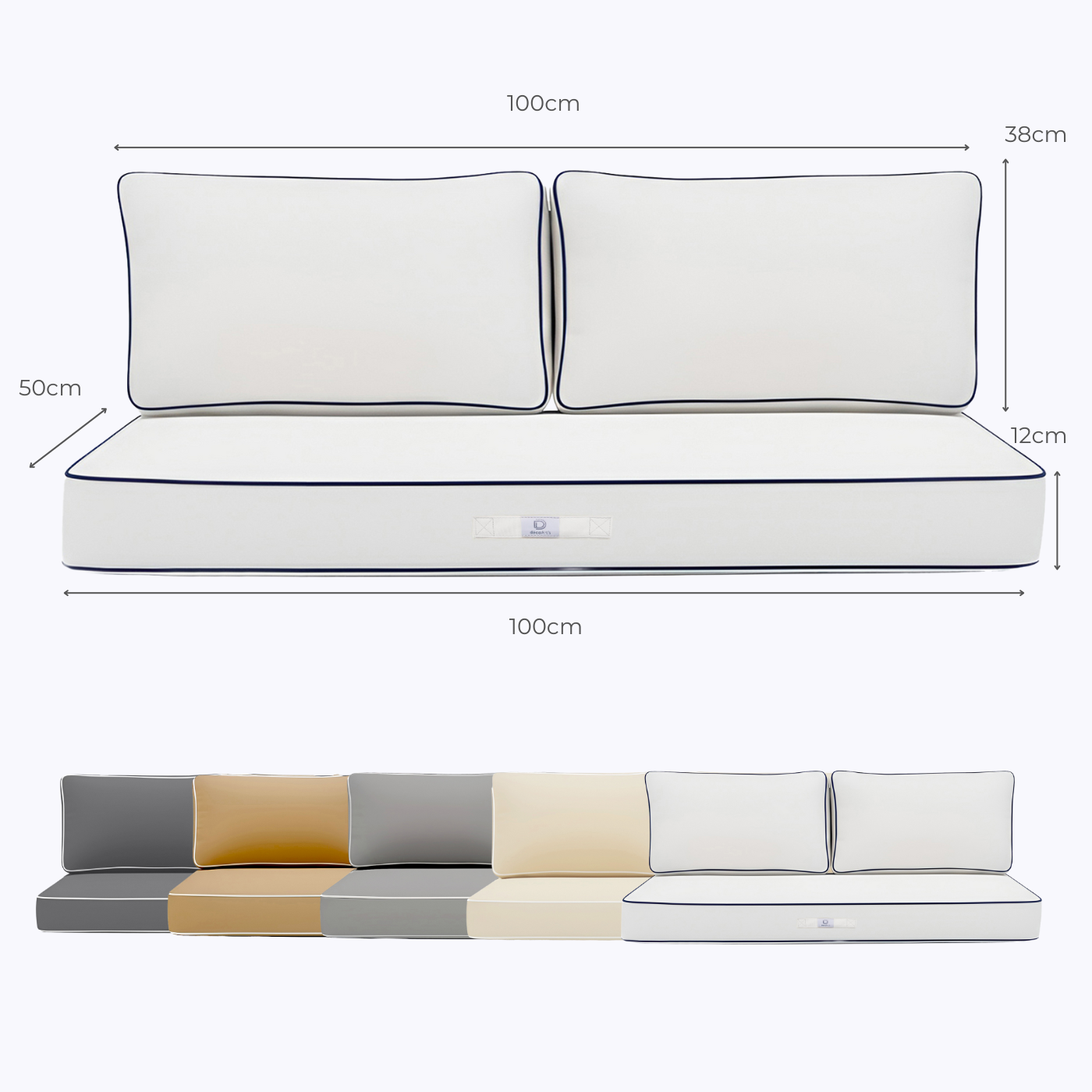 Coussins pour salon de jardin premium déhoussable 100x50cm - Blanc - Déco Arts