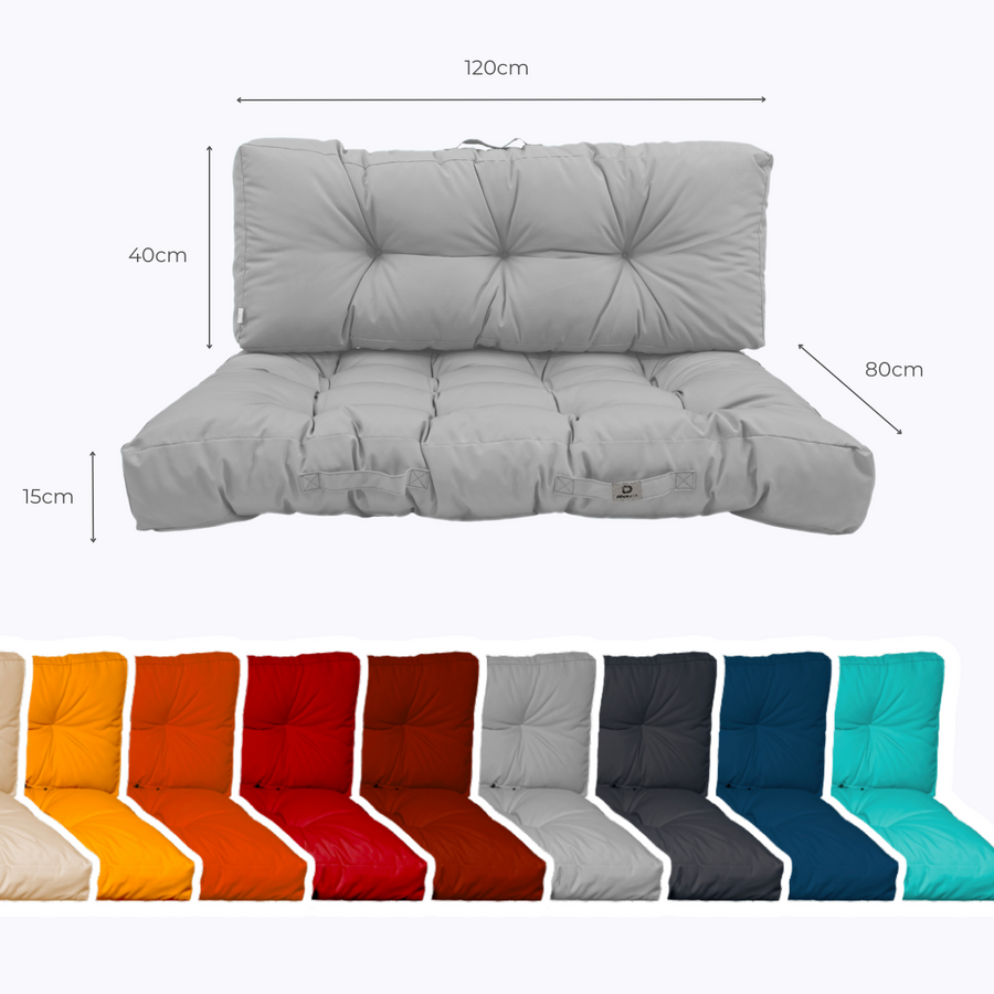 Conjunto de Almofadas para Palete 120x80 Cinzento Seixo – dimensões