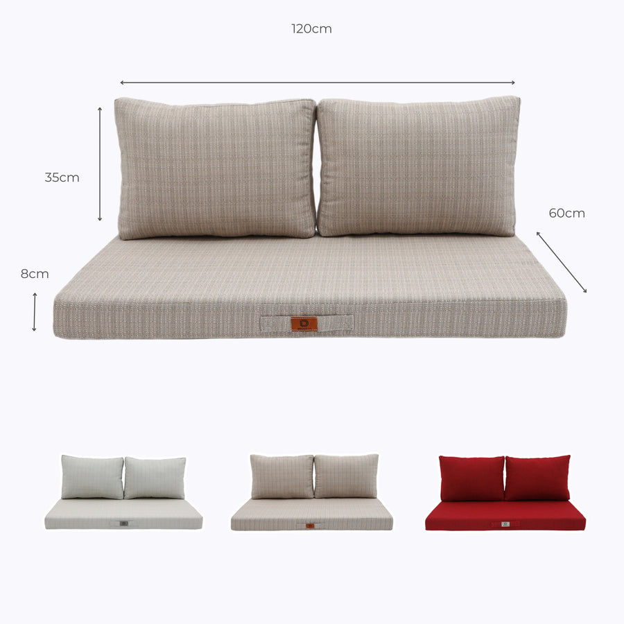 Gartenlounge-Kissen-Set 120x60 Schwarz Meliertes Beige – Abmessungen