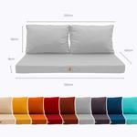 Ensemble de 3 coussins pour salon de jardin gris galet, déhoussables et anti-UV, pour fauteuils et canapés.