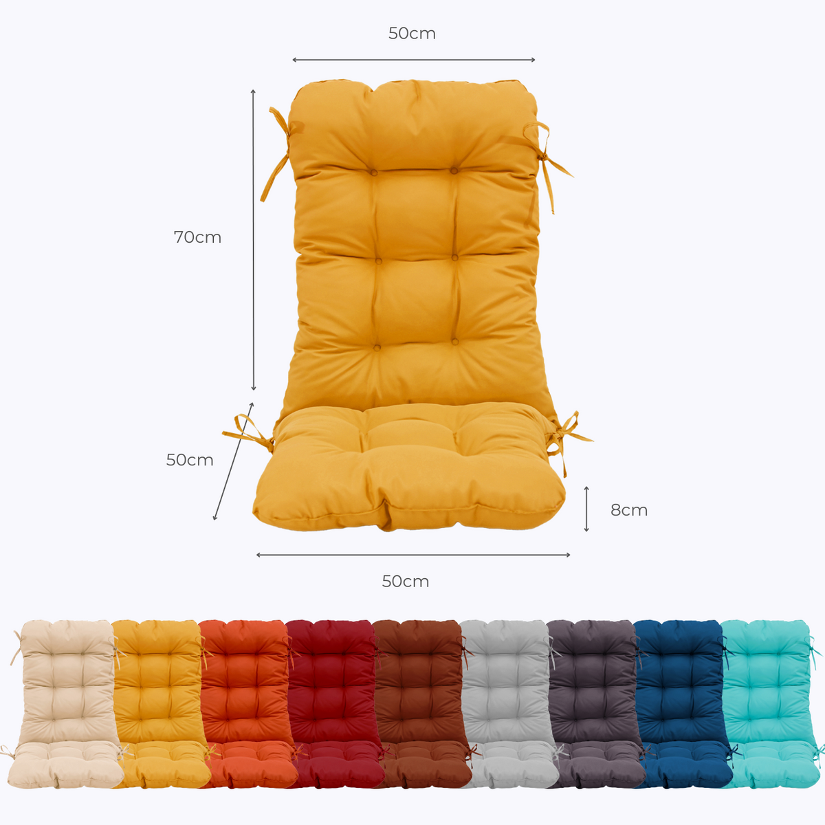 High-Back Chair Cushion 120x50 Yellow - Tufted (Comfort 8cm) – dimension diagram