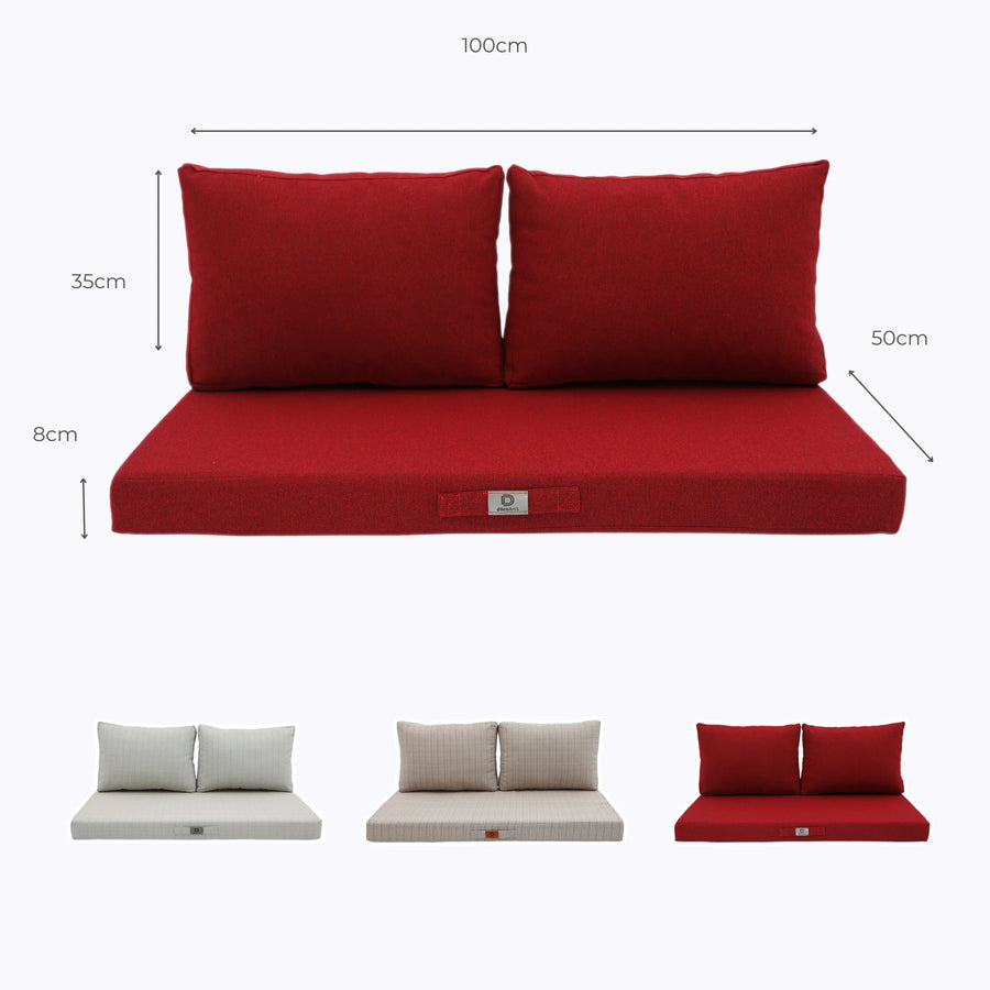 Garden Lounge Cushion Set 100x50 Burgundy Red – dimensions