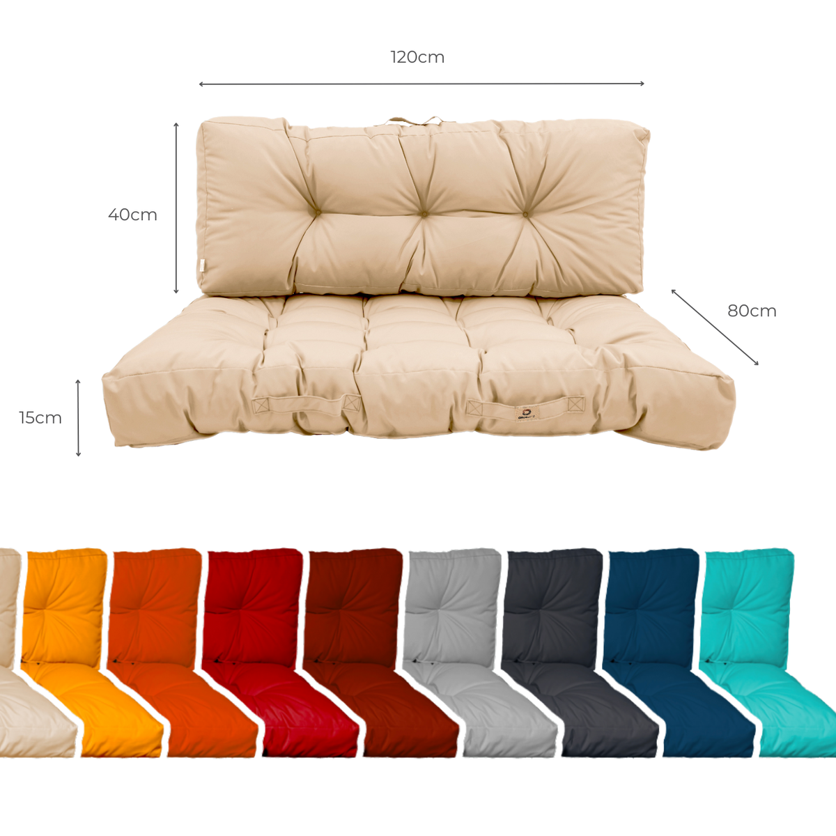 Pallet Cushion Set 120x80 Beige - Waterproof & Thick 15cm – dimension diagram