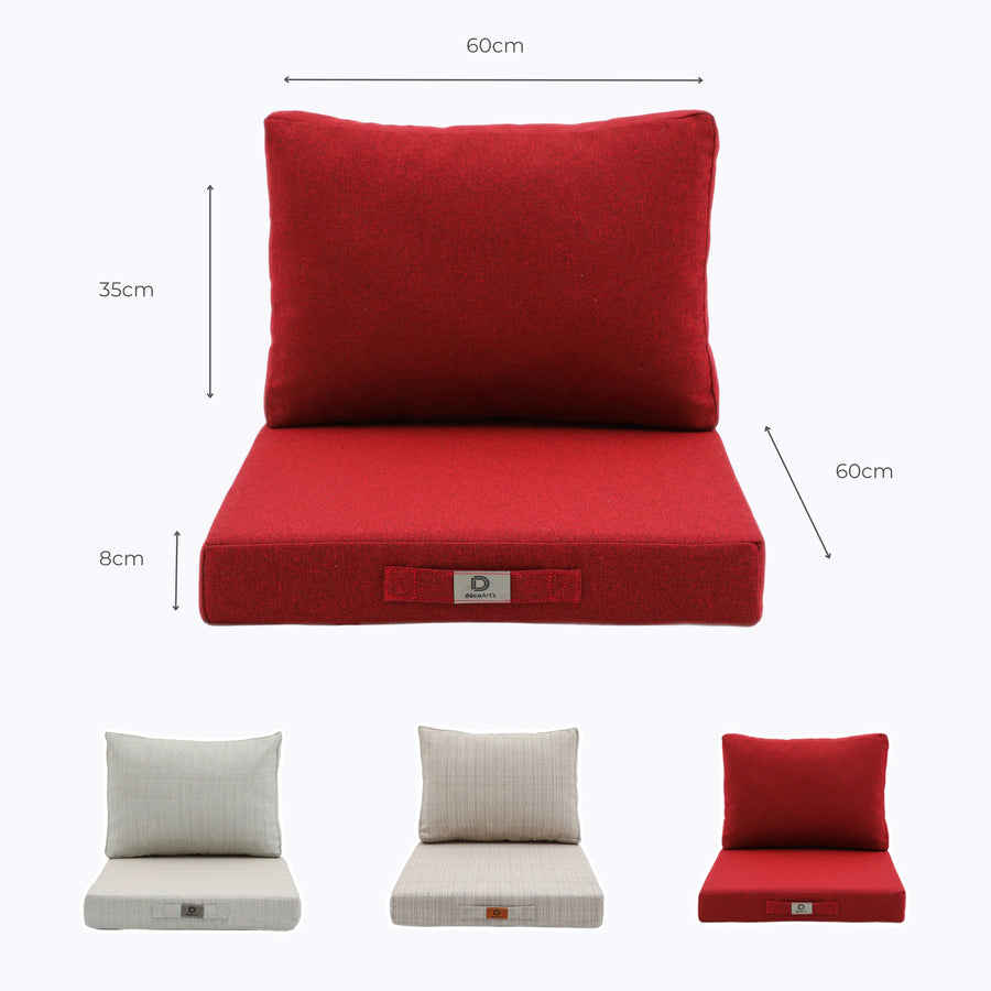 Gartenlounge-Kissen-Set 60x60 Bordeauxrot – Abmessungen