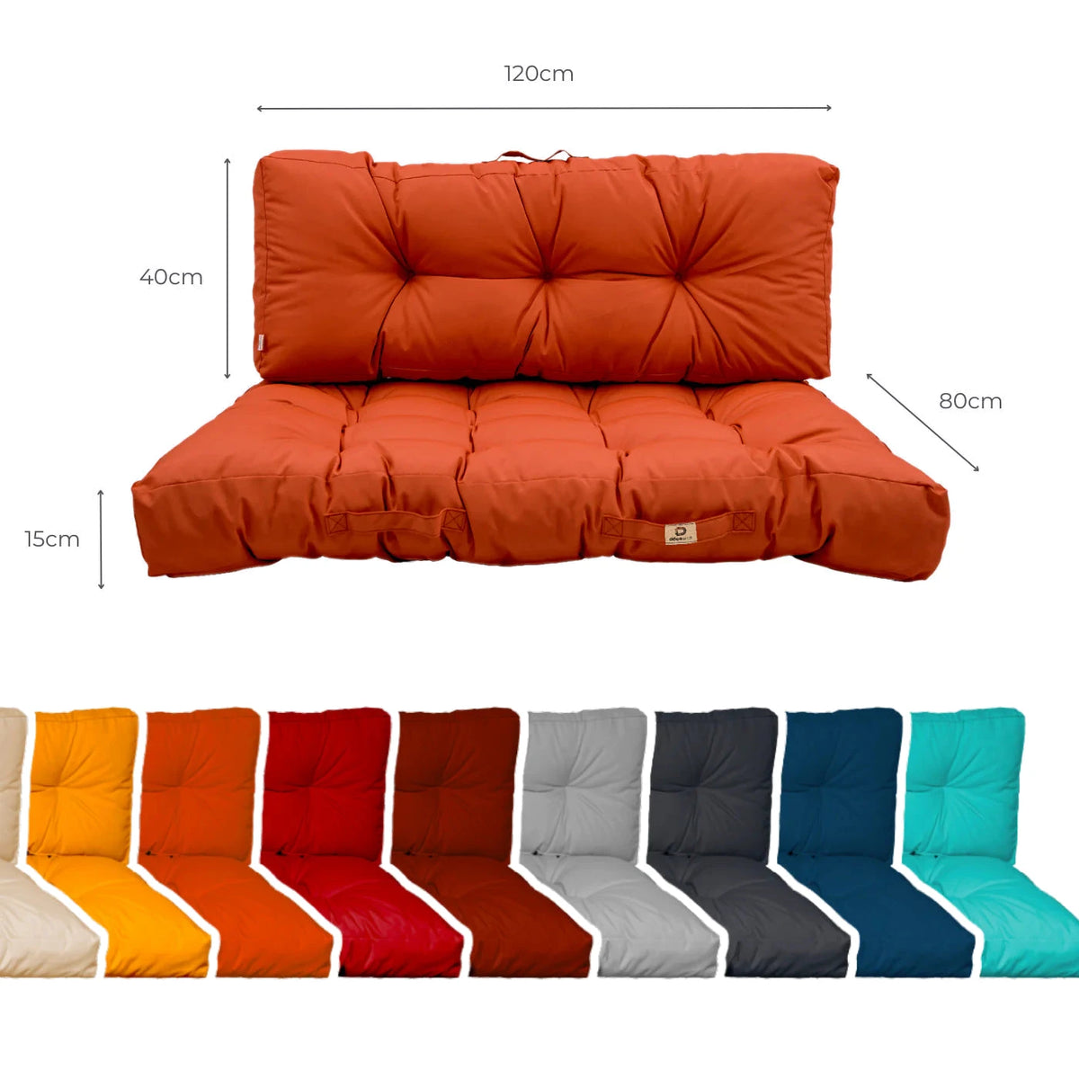 Palletkussenset 120x80 Oranje - Waterdicht & Dik 15cm – maattekening
