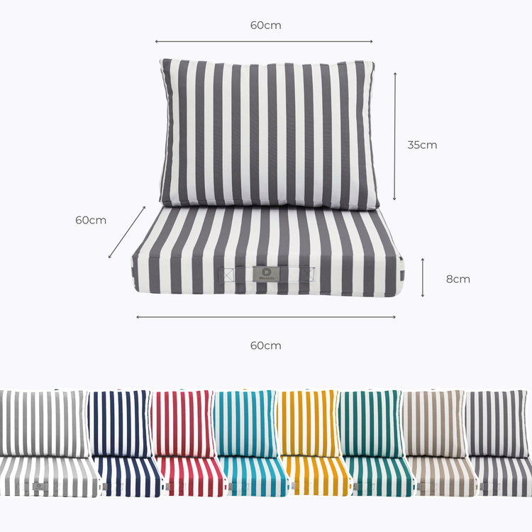 Coussins pour salon de jardin déhoussable 60x60cm - Rayure Gris foncé - Déco Arts
