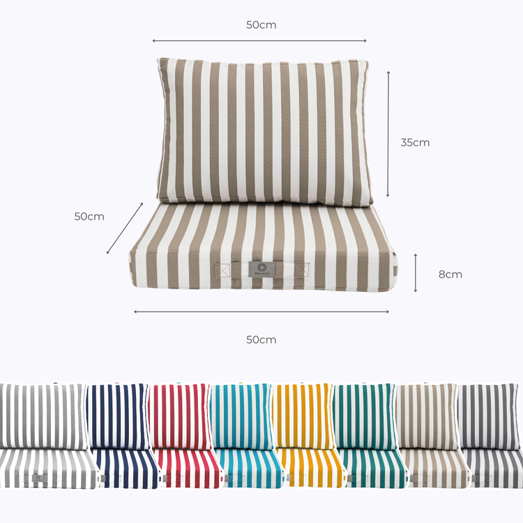 Coussins pour salon de jardin déhoussable 50x50cm - Rayure Beige - Déco Arts