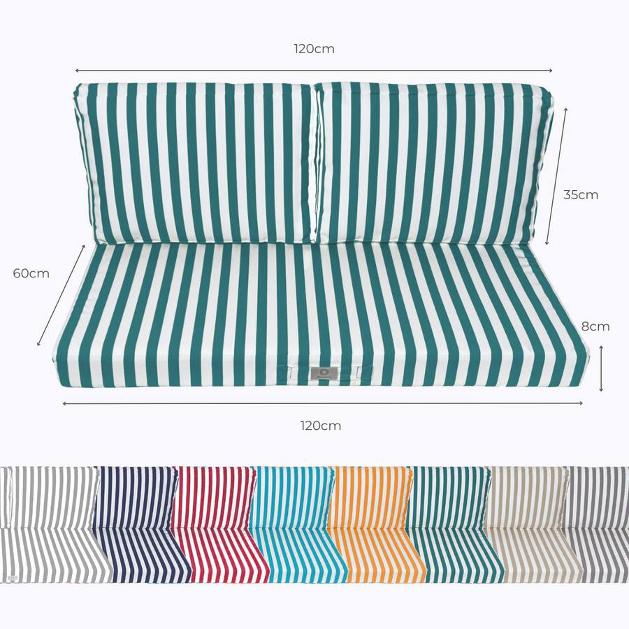 Garden Lounge Cushion Set 120x60 Stripe Green – dimensions