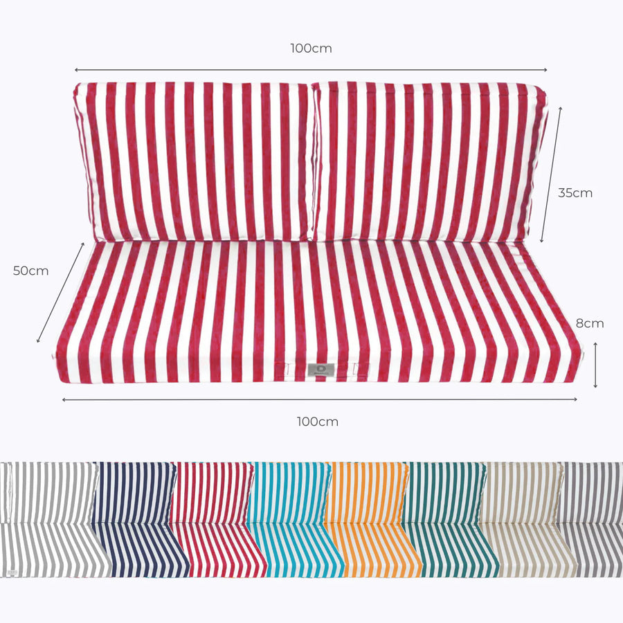 Garden Lounge Cushion Set 100x50 Red Stripe, polyester fabric