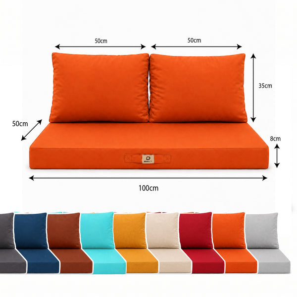 Ensemble Coussins Salon Jardin 100x50 Orange - Déhoussable & Anti-UV (1 Assise + 2 Dossiers)