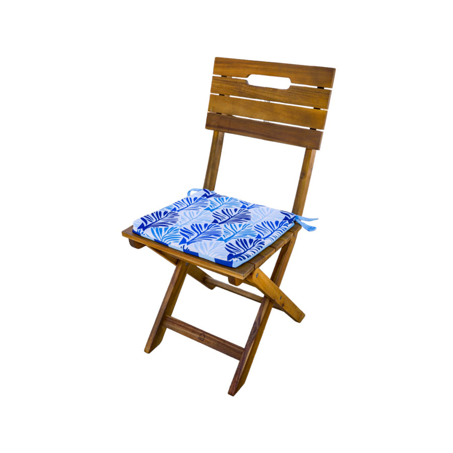 Lot de 4 Galettes de Chaise 35x35 Motif Feuillage Bleu, tissu polyester