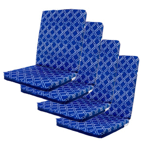 Lot de 4 Coussins Chaise Haut Dossier 95x40 - Motif Nautique Bleu (Confort 5cm)