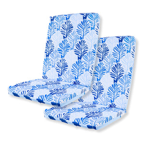 Lot de 2 Coussins Chaise Haut Dossier 95x40 - Motif Feuillage Bleu (Confort 5cm)
