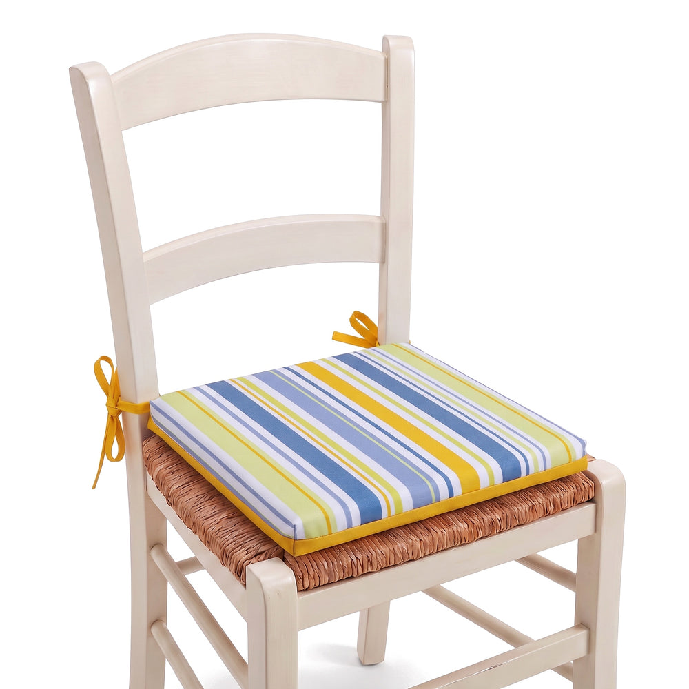 35x35 chair pad Sunny Stripes Pattern tied to a chair
