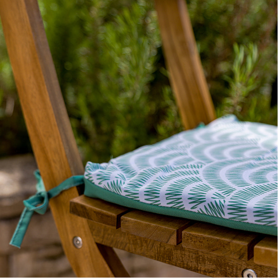 4er-Set Stuhlkissen 35x35 Motif Éventails Grüns, für drinnen und draußen