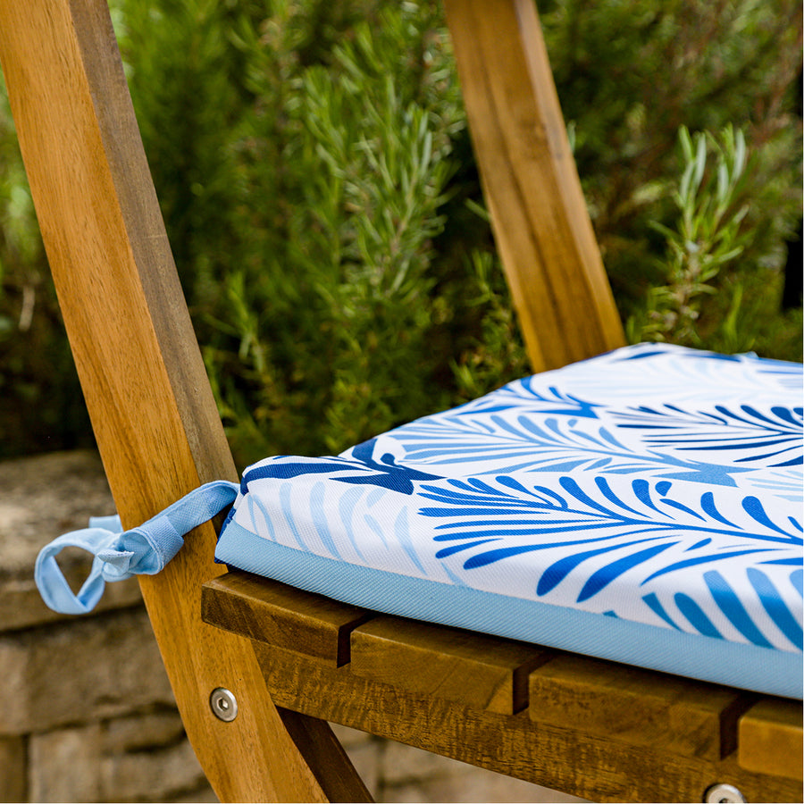 Lot de 4 Galettes de Chaise 35x35 Motif Feuillage Bleu, pour l'intérieur et l'extérieur