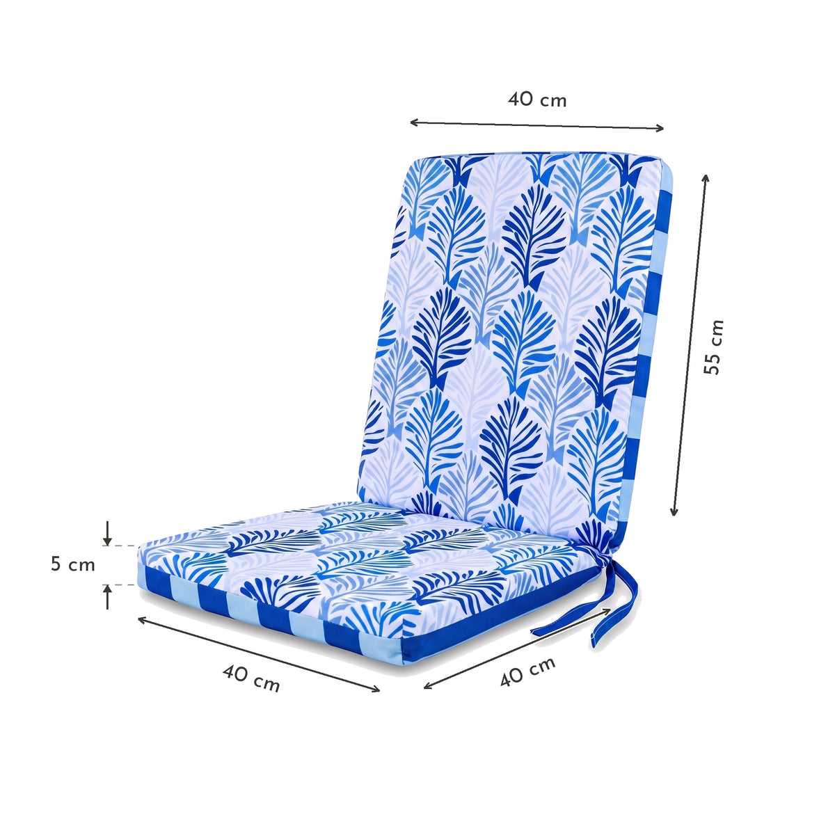 Lot de 2 Coussins Chaise Haut Dossier 95x40 - Padrão Folhagem Azul (Conforto 5cm) – esquema com medidas