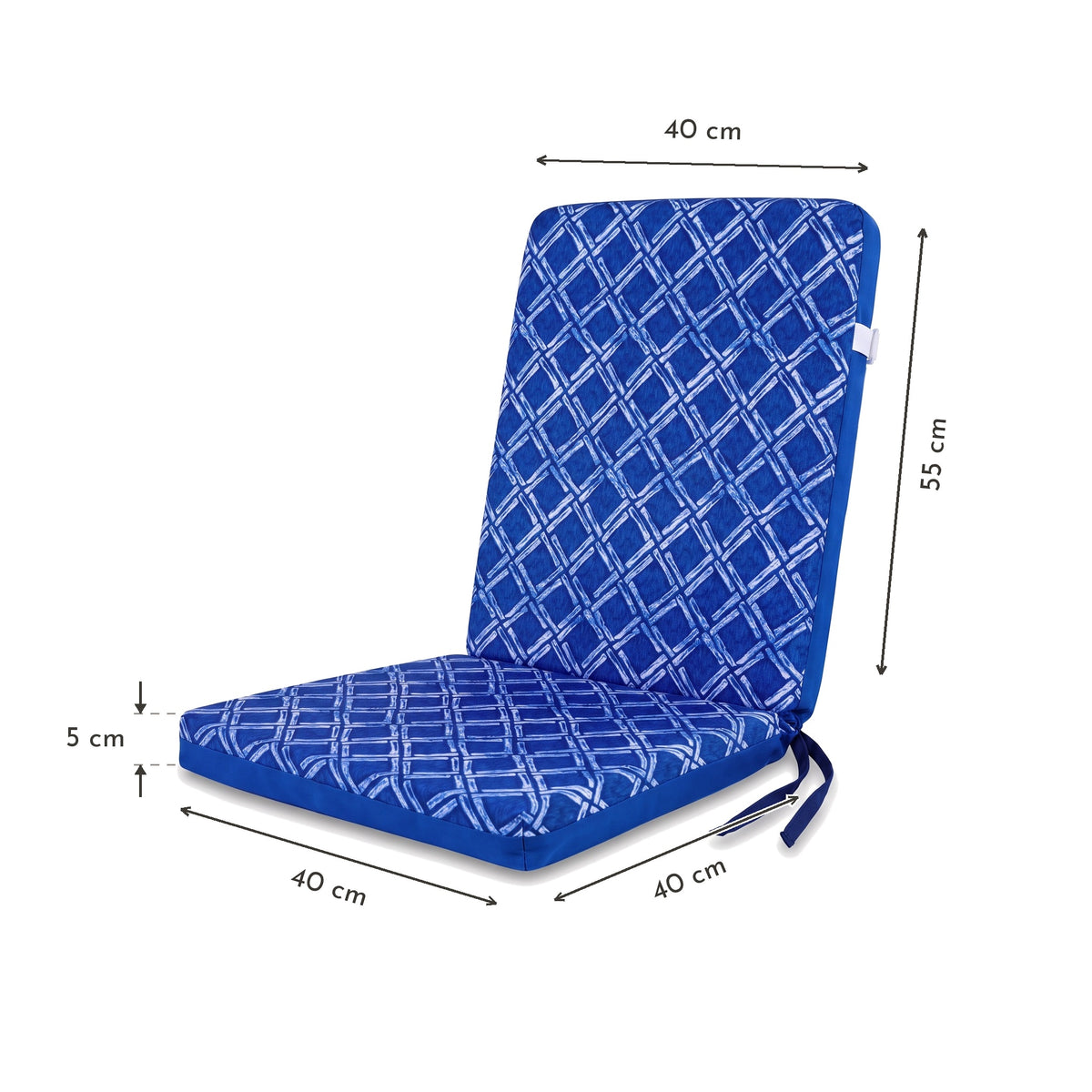Lot de 2 Coussins Chaise Haut Dossier 95x40 - Motif Nautique Blue (Comfort 5cm) – dimension diagram