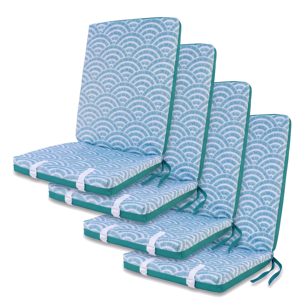 Conjunto de 4 almofadas de cadeira de encosto alto 95x40, Padrão Leques Verdes