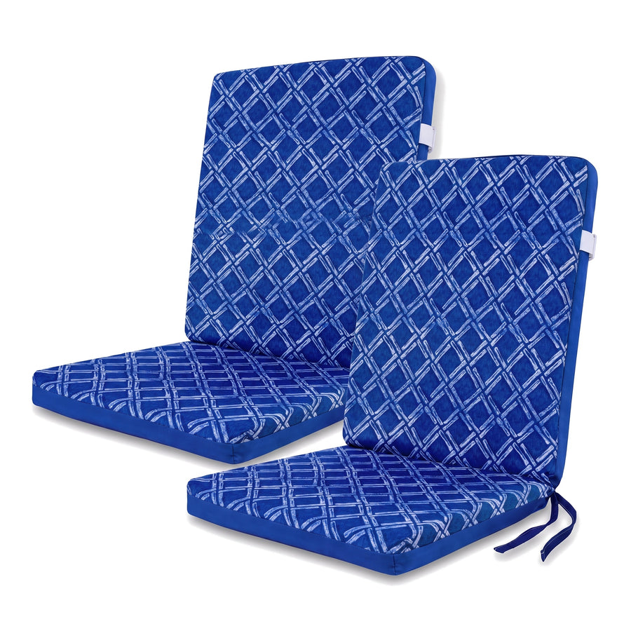 Set of 2 95x40 high-back chair cushions, Blue Nautical Pattern