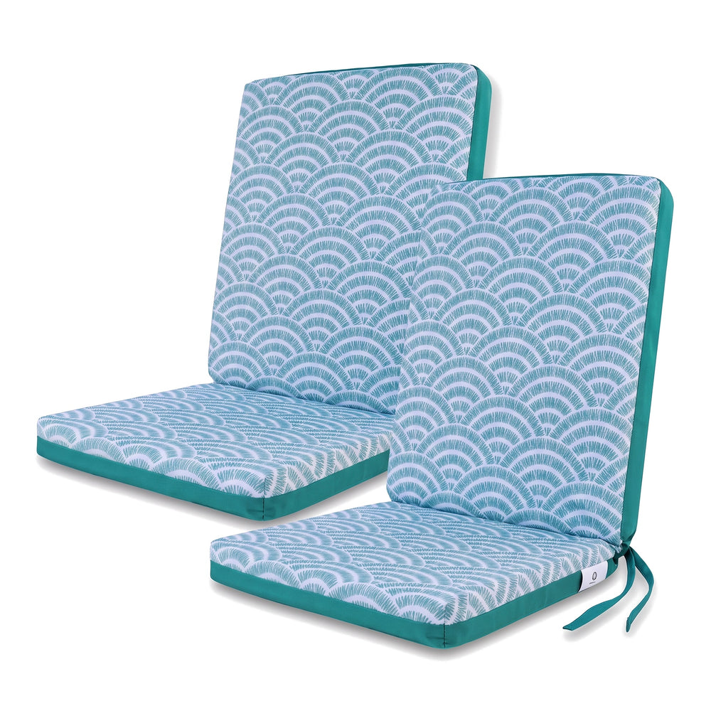 Set of 2 95x40 high-back chair cushions, Green Fans Pattern