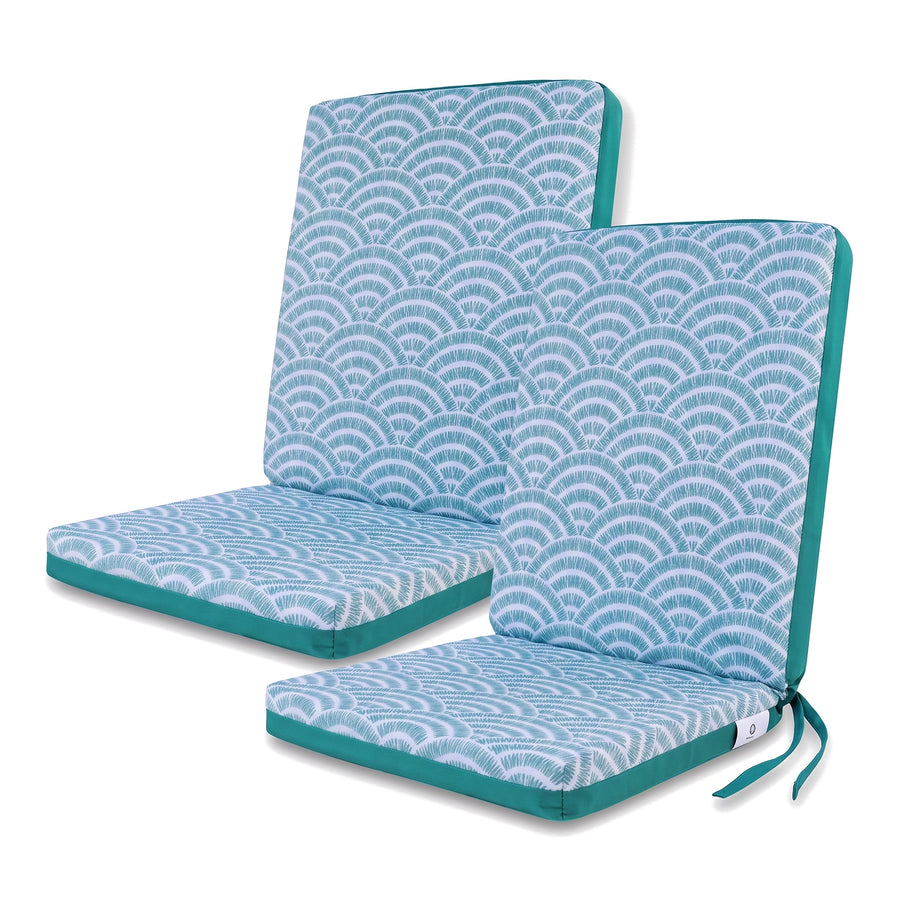 Conjunto de 2 almofadas de cadeira de encosto alto 95x40, Padrão Leques Verdes