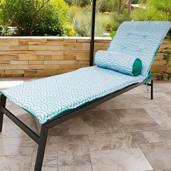 Ensemble Coussin pour Chaise Longue et Traversin 195x60x5cm & 45x18cm Motif Éventails Verts