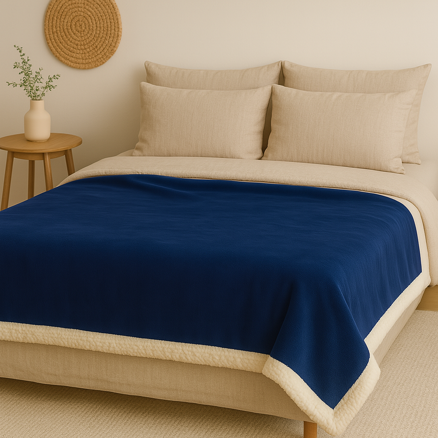XXL-Sherpa-Flanelldecke 200x240 Marineblau – Foto 4