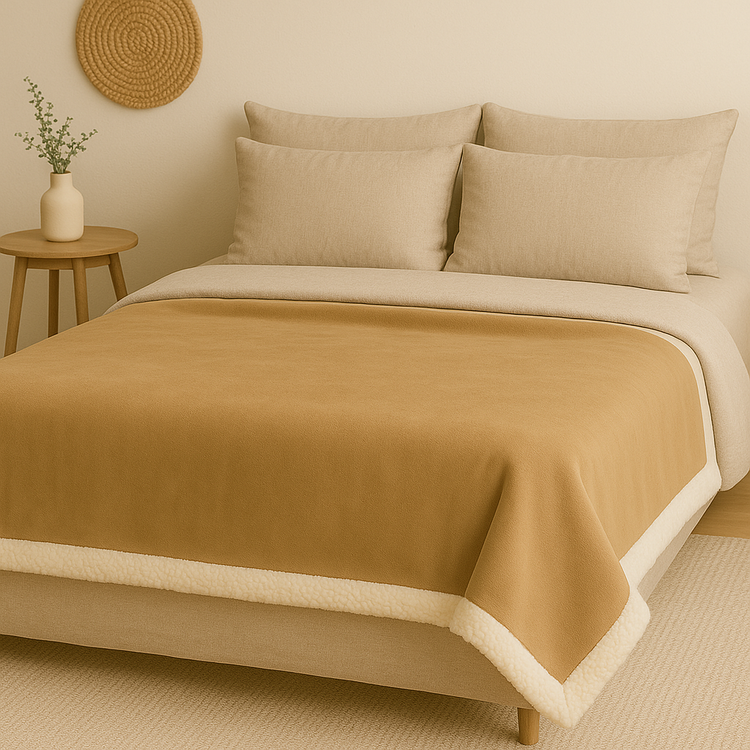 Plaid Sherpa Flanelle 480GSM 200x240 Beige DECO ARTS - Deco-arts.fr