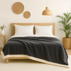 Plaid Sherpa Flanelle XXL 200x240 Gris Anthracite - Couvre-Lit Épais 480g/m² (Taille Couple)