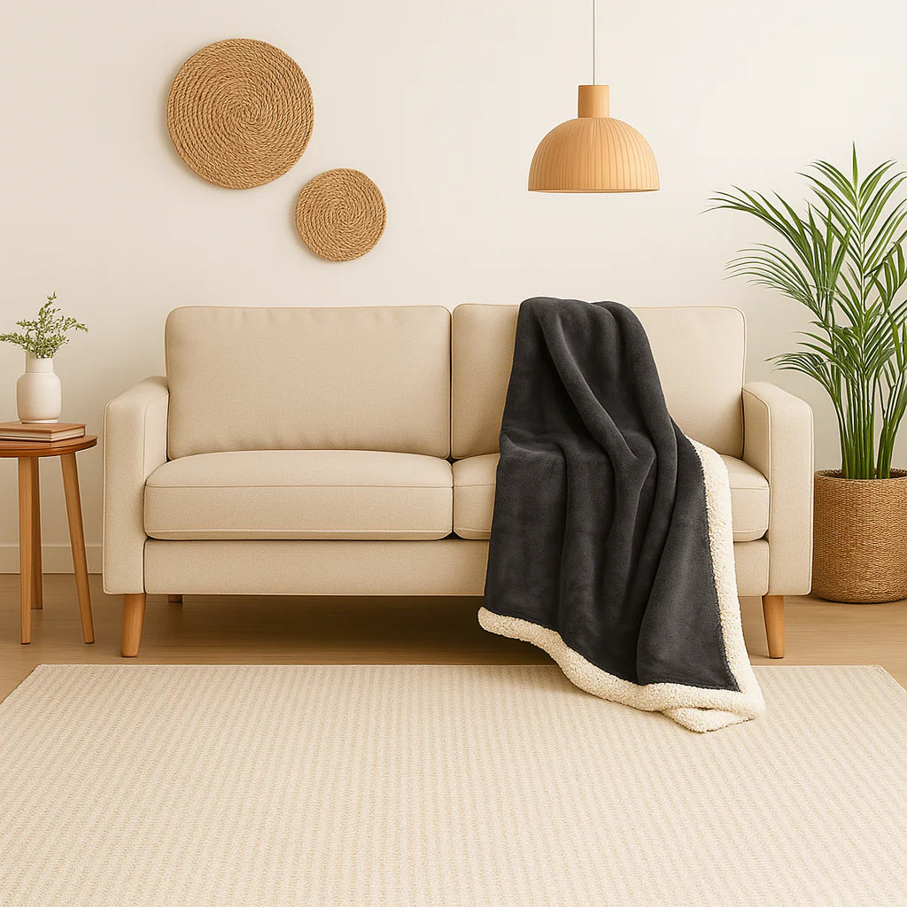 Sherpa Flannel Throw 150x200 Anthracite Grey – Double-Sided Thick 480g/m² (Sofa Special)