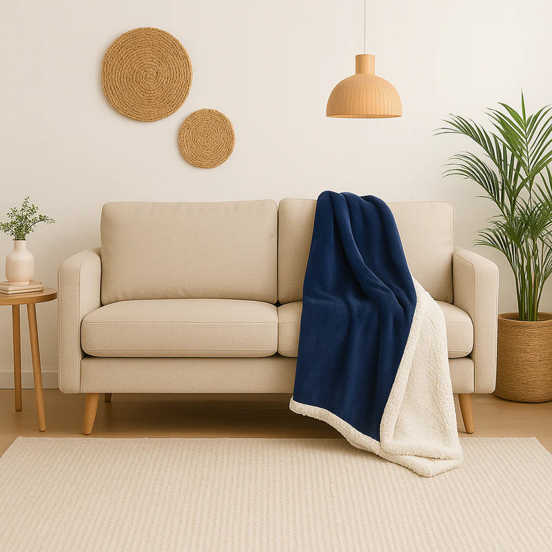 Sherpa-Flanelldecke 150x200 Marineblau - Doppelseitig Dick 480g/m² (Sofa-Spezial)