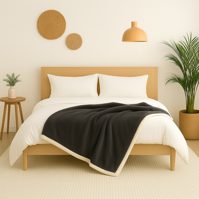 Plaid Sherpa Flanelle 480GSM 150X200 Gris Anthracite DECO ARTS - Deco-arts.fr