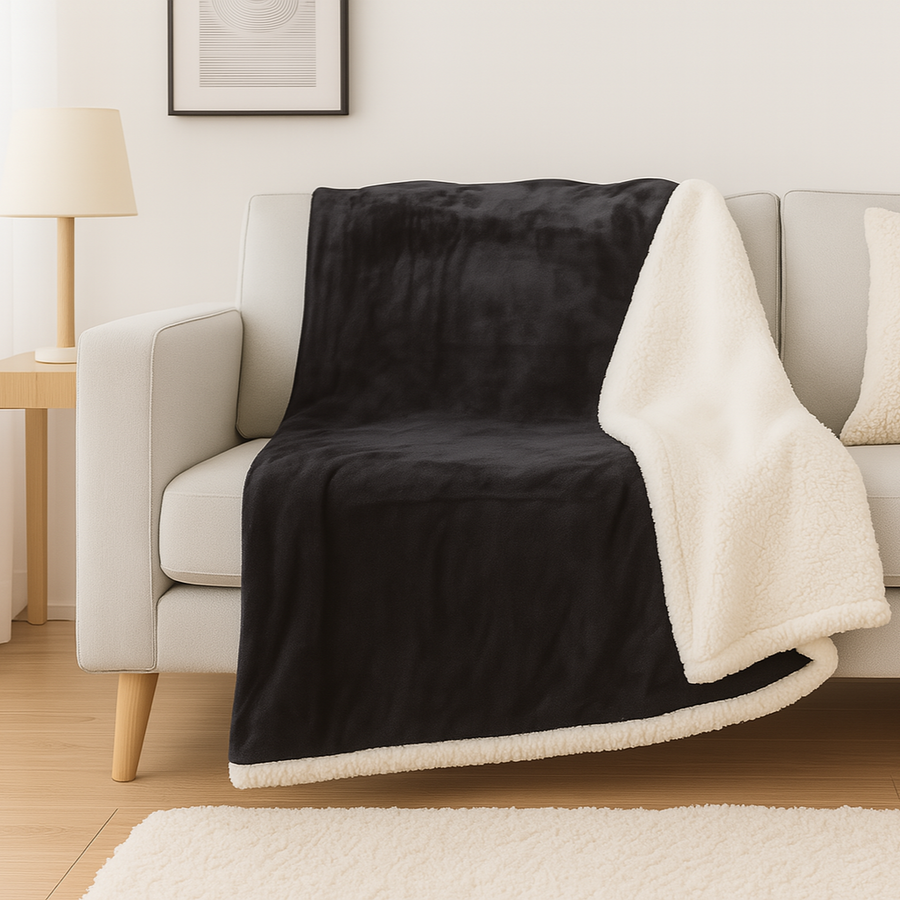 Plaid Sherpa Flanelle XXL 200x240 Gris Anthracite – photo 4
