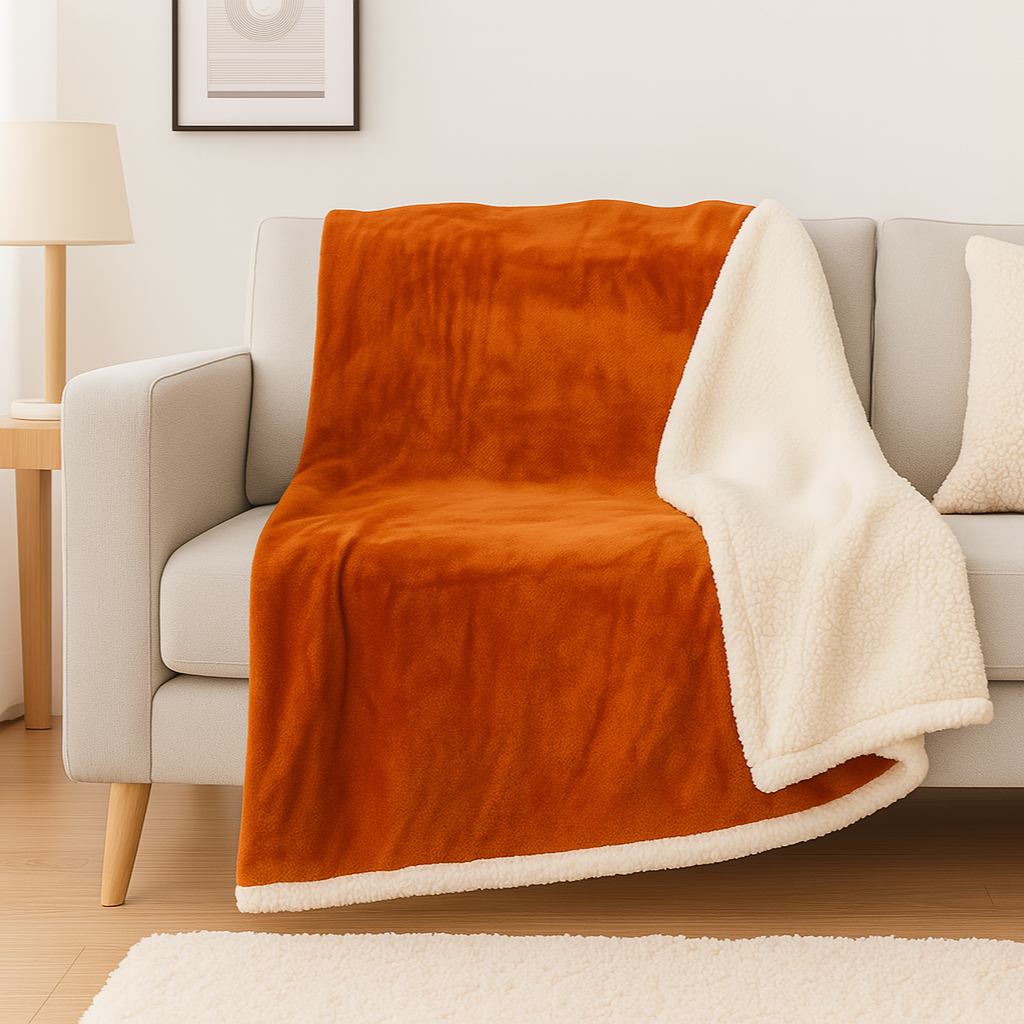 XXL sherpa fleecedeken 200x240 Terracotta – Dikke sprei 480g/m² (Tweepersoons)